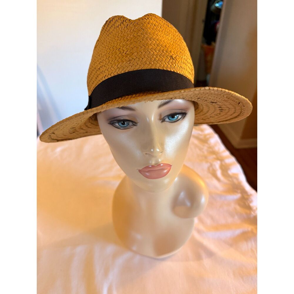 14th and Union Brown Fedora Straw Hat Adjustable Strap OSFA